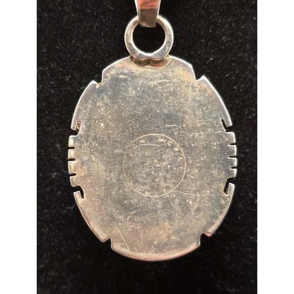 NAVAJO Jon McCray Oval Malachite Pendant Sterling Silver 2" Length - Picture 4 of 5